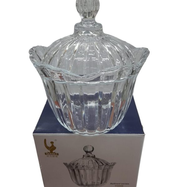 Caramelera de vidrio 17x15 con tapa en caja