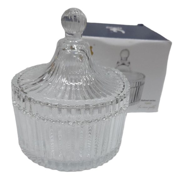 Caramelera de vidrio 11x10,5 cm con tapa en caja-68161