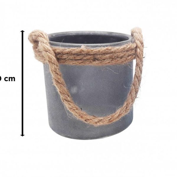 Portavela vidrio 10 cm opalina con hilo sisal -0089-