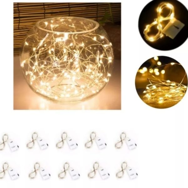 Luz alambre 3mts-30 led blanca calidas, incluye pilas-13453-