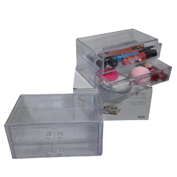 CAJA ORGANIZADORA ACRILICA  CON 2 CAJONES 18X9 CM-01837
