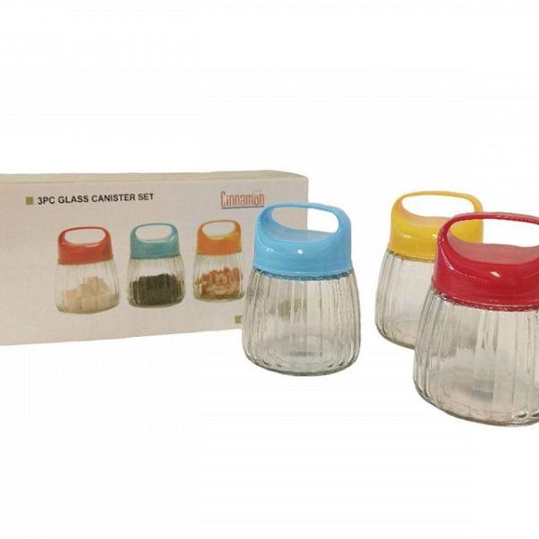 Frasco x 3 de vidrio con tapa color con manija 400ml-00469