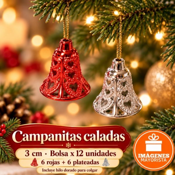 Campanitas caladas 3 cm x 12u para colgar en bolsa- 20143