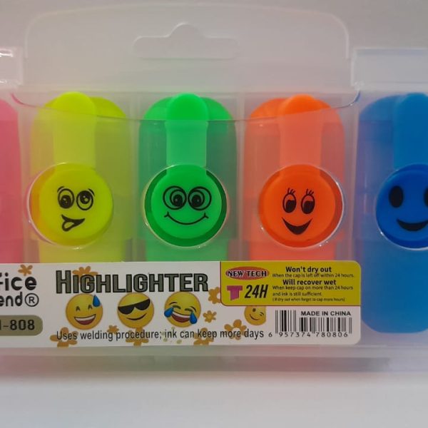 Mini marcadores x 5 fluor con caritas en estuche -34859