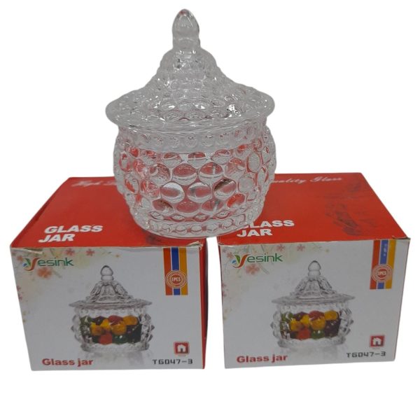 Caramelera de vidrio con tapa 6,6x9,5cm en caja- 16043