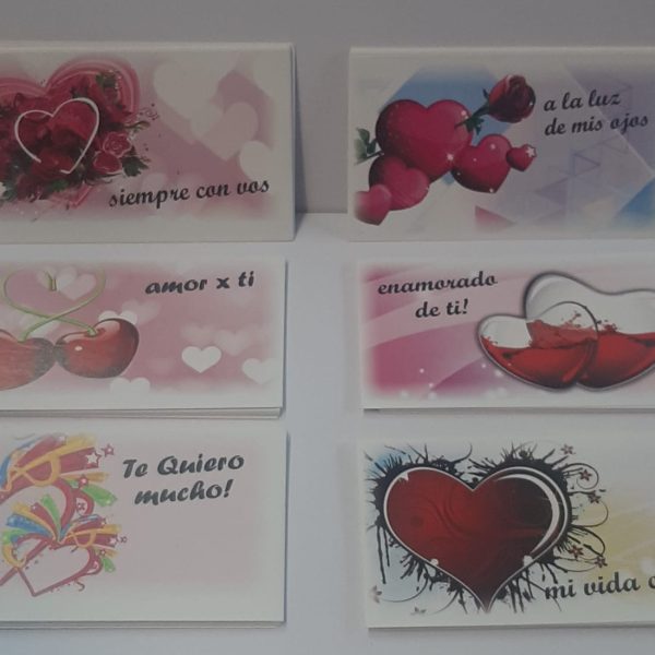 Tarjetitas personales x 100 corazones con frases- 32161D