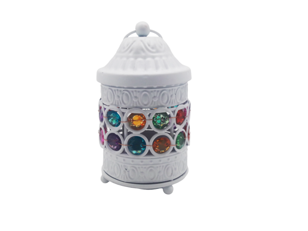 Porta vela farol blanco 13 cm con aplique gema-37434