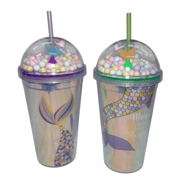 Vaso acrilico con tapa y sorbete Sirena- 24598