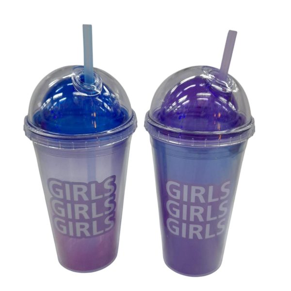Vaso acrilico GIRLS  con tapa y sorbete- 24635