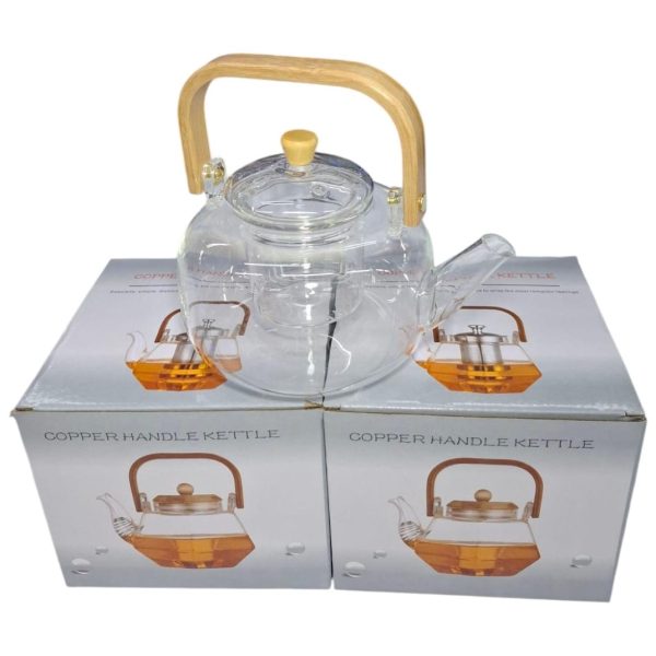 Pava de vidrio con filtro y manija de bamboo 800ml- 0425