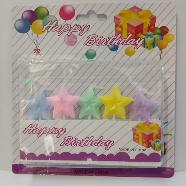 Velitas estrella color pastel x 5u en caja exhibidora- 68727