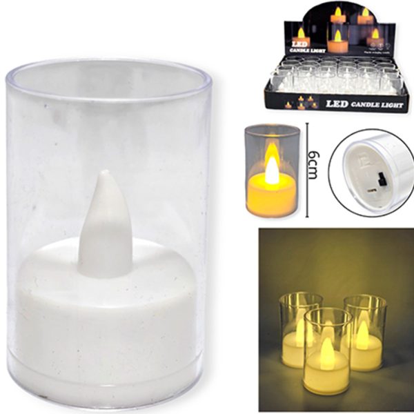 Vela Plastica 6,5 cm baja blanca calida con pilas- 00156