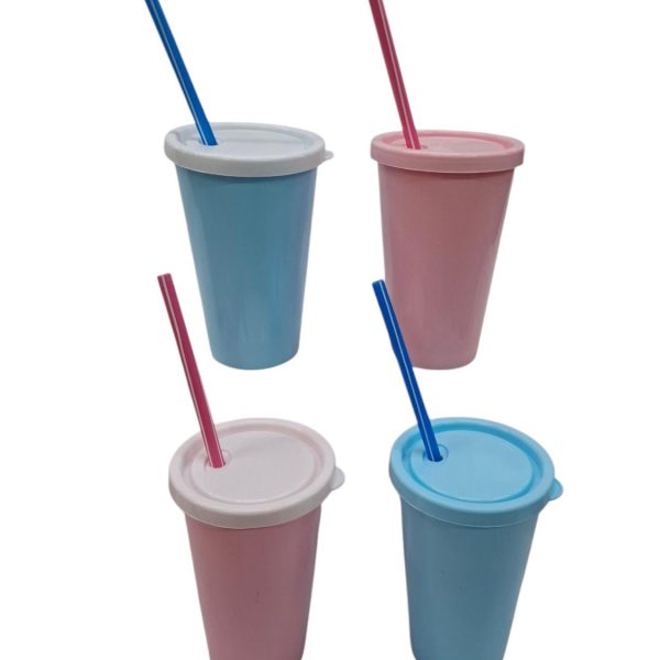 Vaso infantil liso 400cc tapa lana y sorbete- 4786