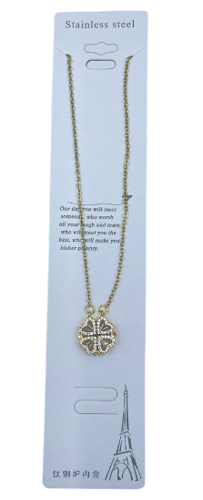 Colgante acero dorado con dige trebol de 4 hojas con strass- 1815