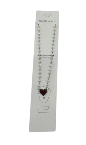 Cadena acero plateada perlitas con dige corazon- 1831-6