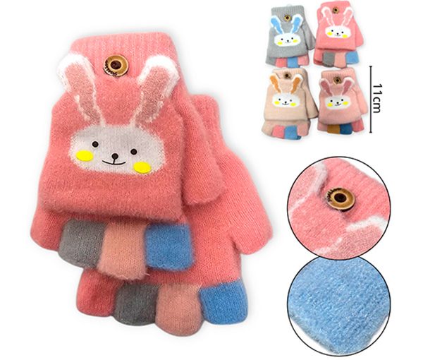 Guante infantil sin dedos con tapita conejo y boton- 21230