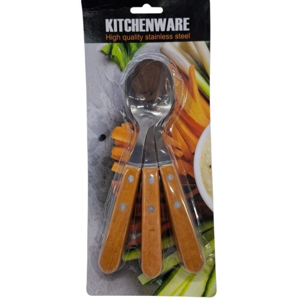 Cucharas x 6u acero mango madera en blister- 23723