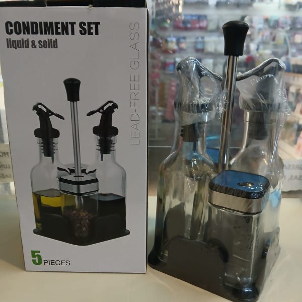 Set x 4 pzas- aceite-vinagre-sal y pimienta con contenedor- 01185