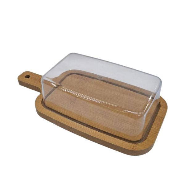 Mantequera madera bamboo con mango , tapa acrilica- 24645