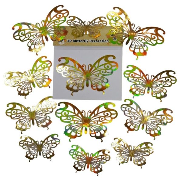 MARIPOSA decorativas doradas tornasoladas x 12u en blister- 01723D