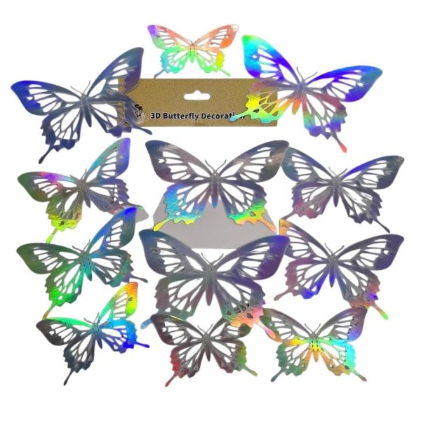 Mariposas decorativas tornasoladas   plateadas x 12u en blister- 01723P