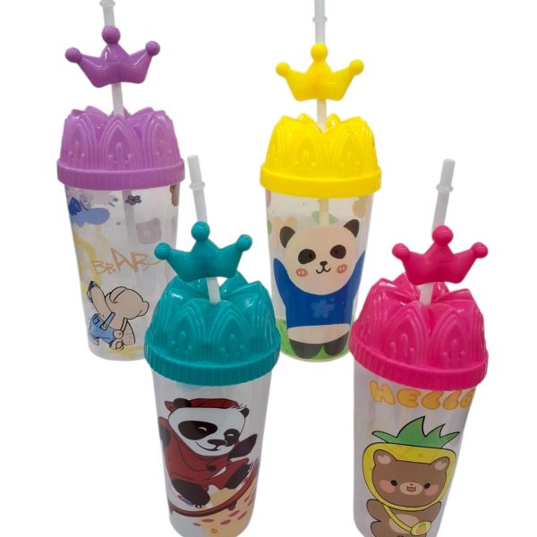 Vaso infantil 16 cm con tapa formas y sorbete con aplique- 00084