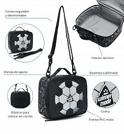 LUNCHERA PELOTA NEGRA ESTAMP. 24X20X10CM-53855