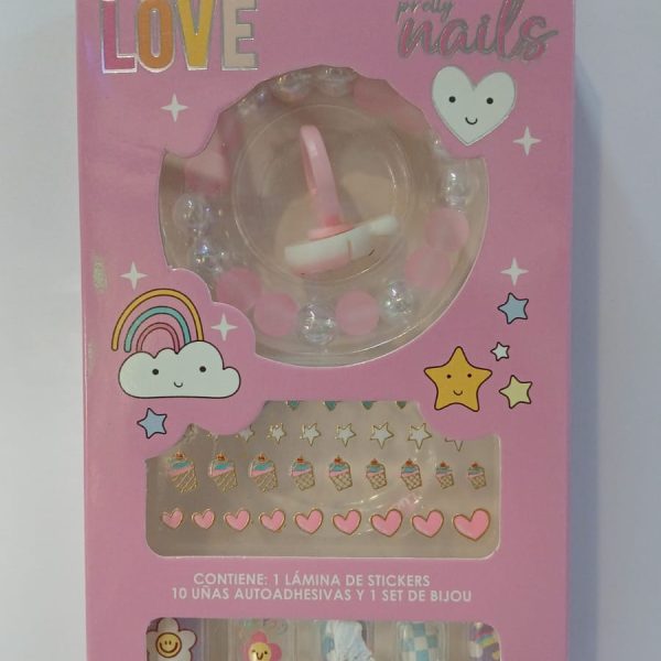 Set infantil uñas autoadhesivas +stickers+ anillo y pulsera-67831