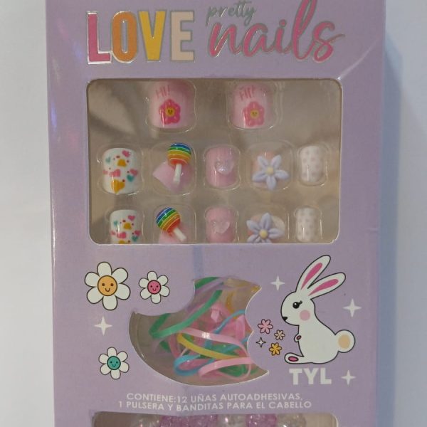 set infantil uñas autoadhesivas + colitas+ pulsera- 67848