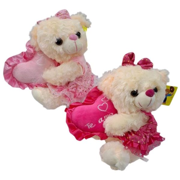 Oso vestido 25 cm con corazon al costado-- 18203