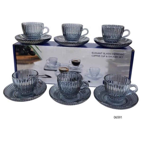 Juego de cafe 12 piezas (6pocillos+6platos) gris labrado 82ml en caja-06591