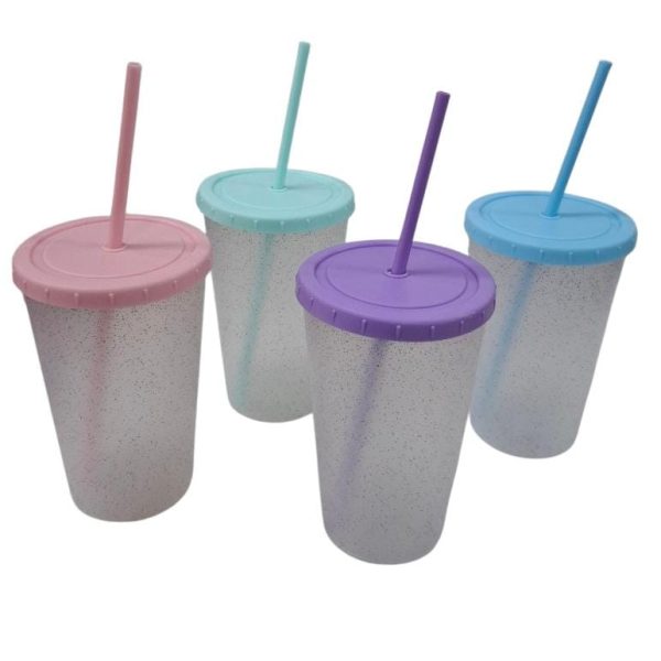 Vaso 13 cm con tapa y sorbete transparente con gibre- 00819