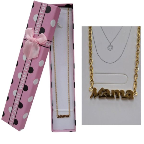 Cadena acero dorado con dige MAMA en estuche- 182916
