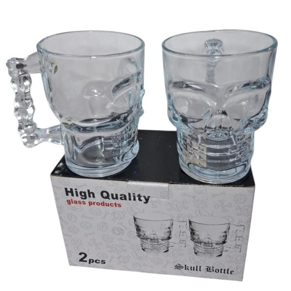 Jarro cervecero vidrio x 2 u CALAVERA grande en caja-42311