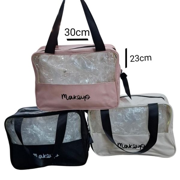 Portacosmeticos 32x23 cuerina y transparente con cierre y moño- 50538