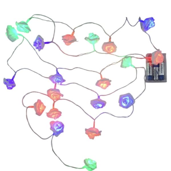 Guirnalda 20 led rosas goma eva 3mts multicolor a pilas- 110266