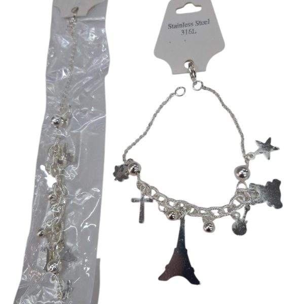 Pulsera acero blanco con diges surtidos- 12966