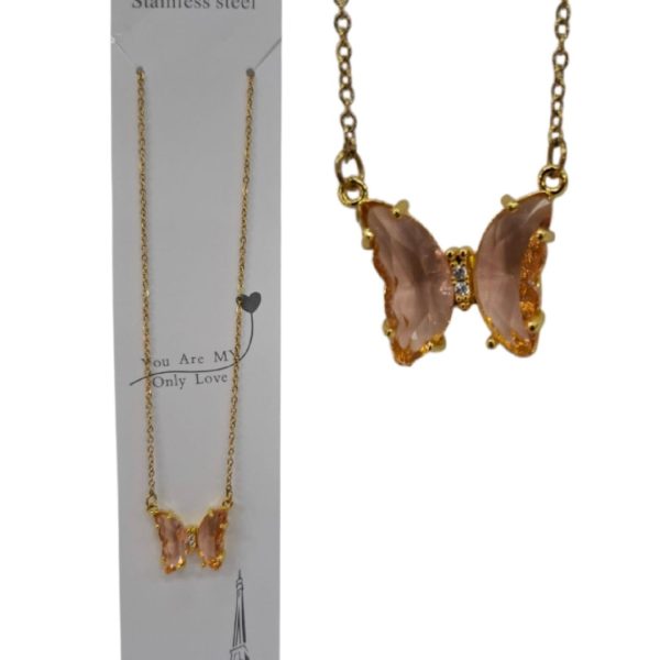 cadena acero dorado con dige mariposa-18441