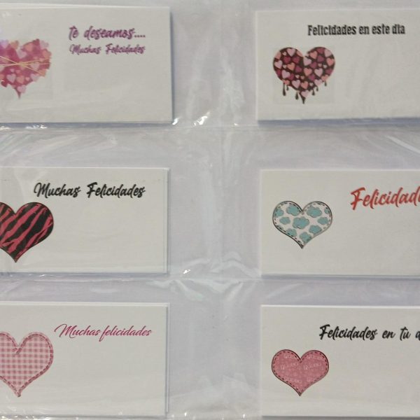 Tarjetitas personales x 100u FELICIDADES-corazon- 32145