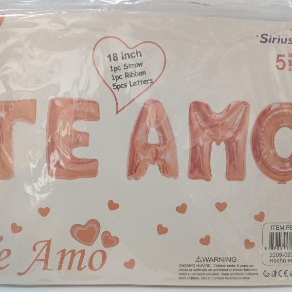 GLOBO "TE AMO" METALIZADO 18"+ CINTA+ PAJITA- 20124