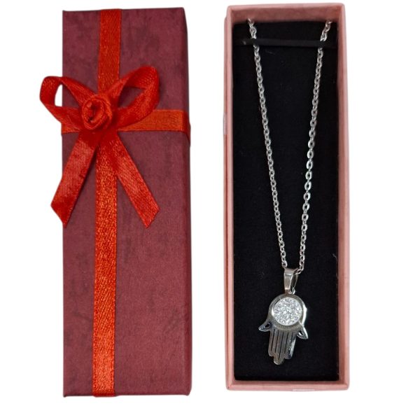 Cadena acero con dige Manito de Fatima en estuche -8105