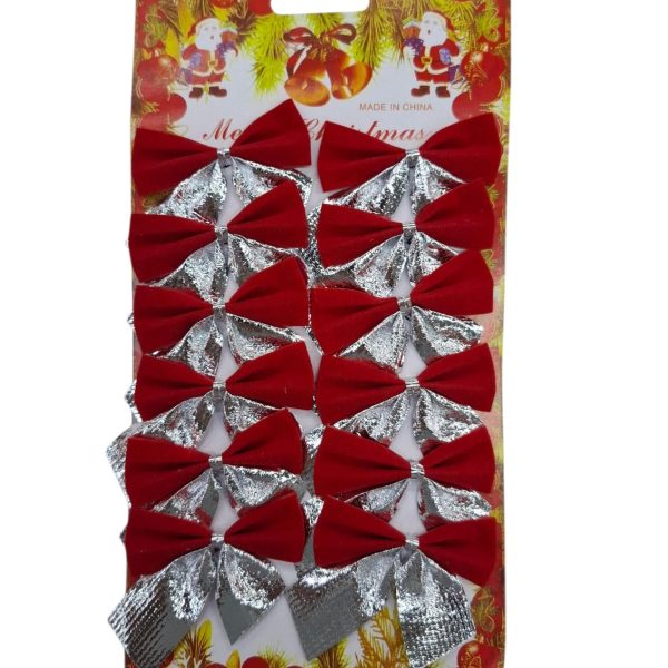 Moños 6 cm x12u Rojos y Plateados- 1001