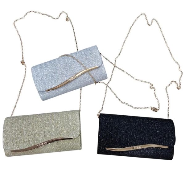 Cartera de fiesta 24x12 con aplique dorado y tira cadena- 15174