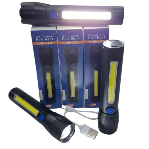 Linterna 17 cm metal carga usb con zoom y luz lateral- 17478