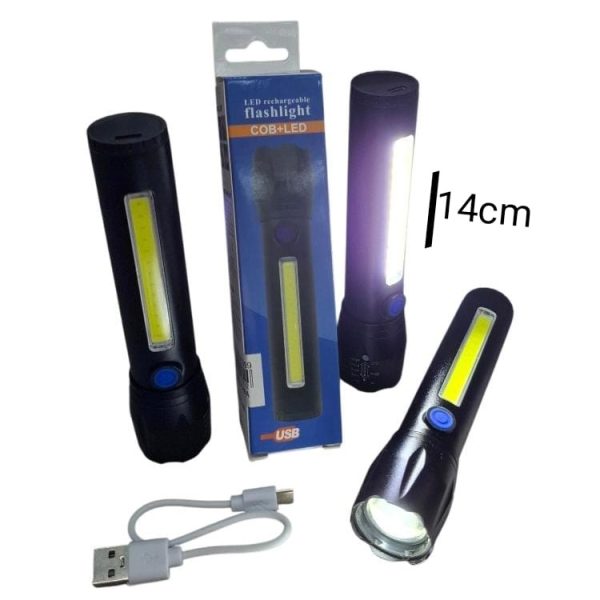 Linterna metal carga usb con zoon y luz lateral 14 cm-17492