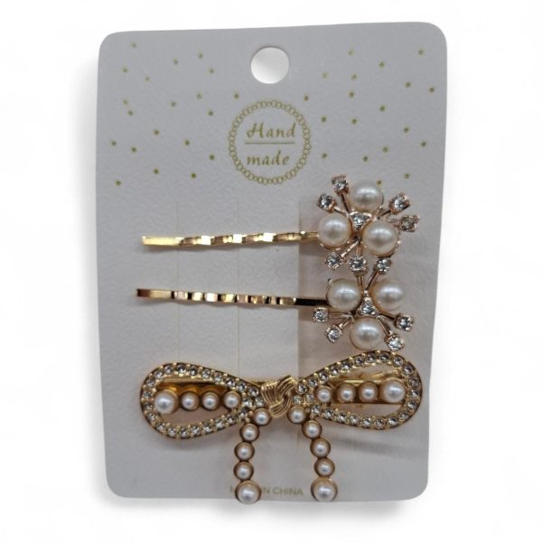 Invisibles x2 + pico con aplique perlas y strass - 12144