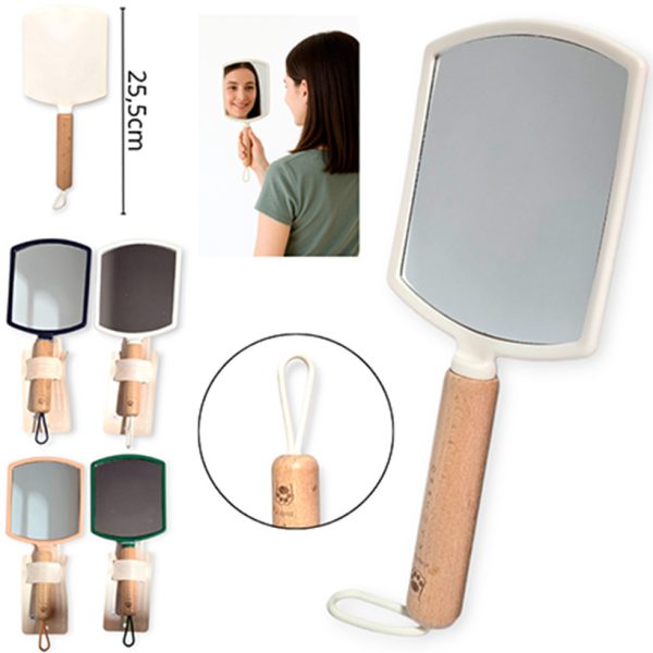 Espejo de mano con mango madera 26 cm- 50511