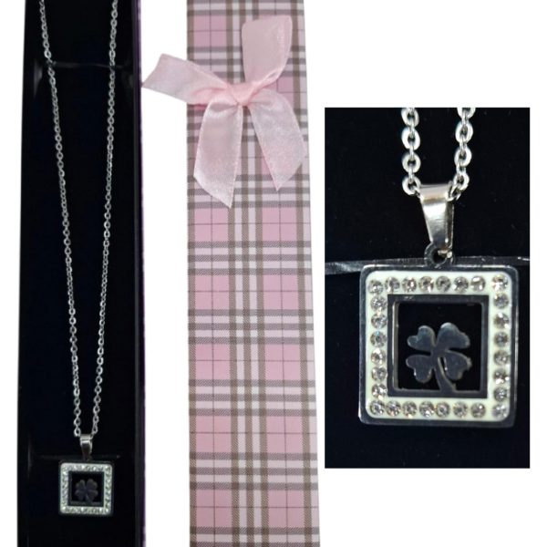 Cadena acero con dige strass en estuche TREBOL 4 hojas-65632T