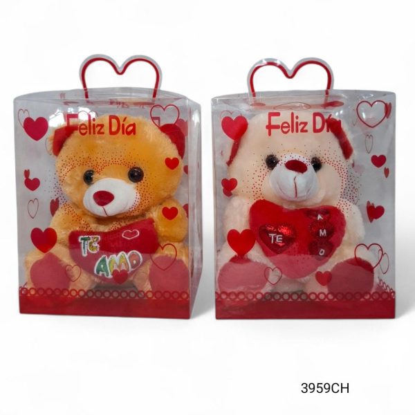 Oso 25 cm con corazon TE AMO   en caja PVC FELIZ DIA-3959CH