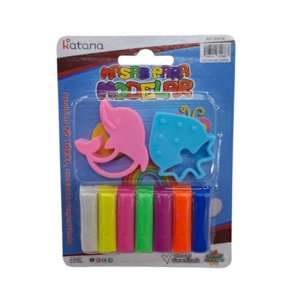 Masa para modelar x7 colores + 2 moldes en mini blister-10867